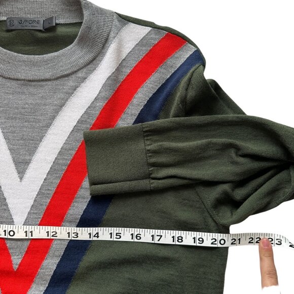 G/Fore Golf Womens Large Green Striped 100% Wool Lightweight Pullover V-Neck Swe - Picture 9 of 10